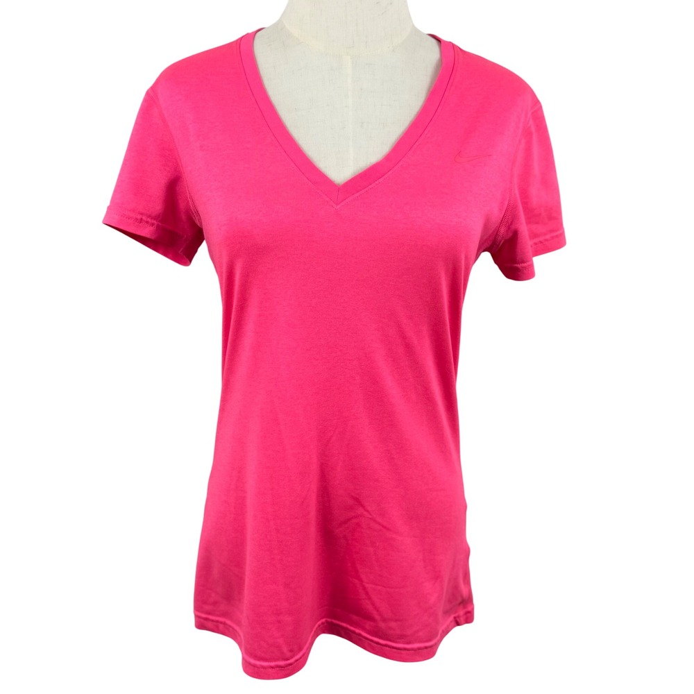 Nike S Dri-FIT V Neck‎ T Shirt Pink SS Regular Fit Activewear Barbiecore Sporty
